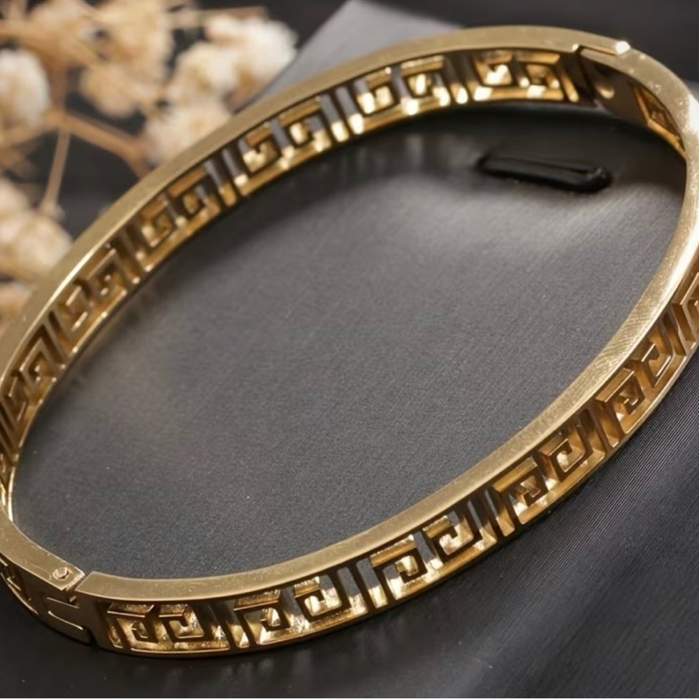 Gold Greek Key Bangle Bracelet